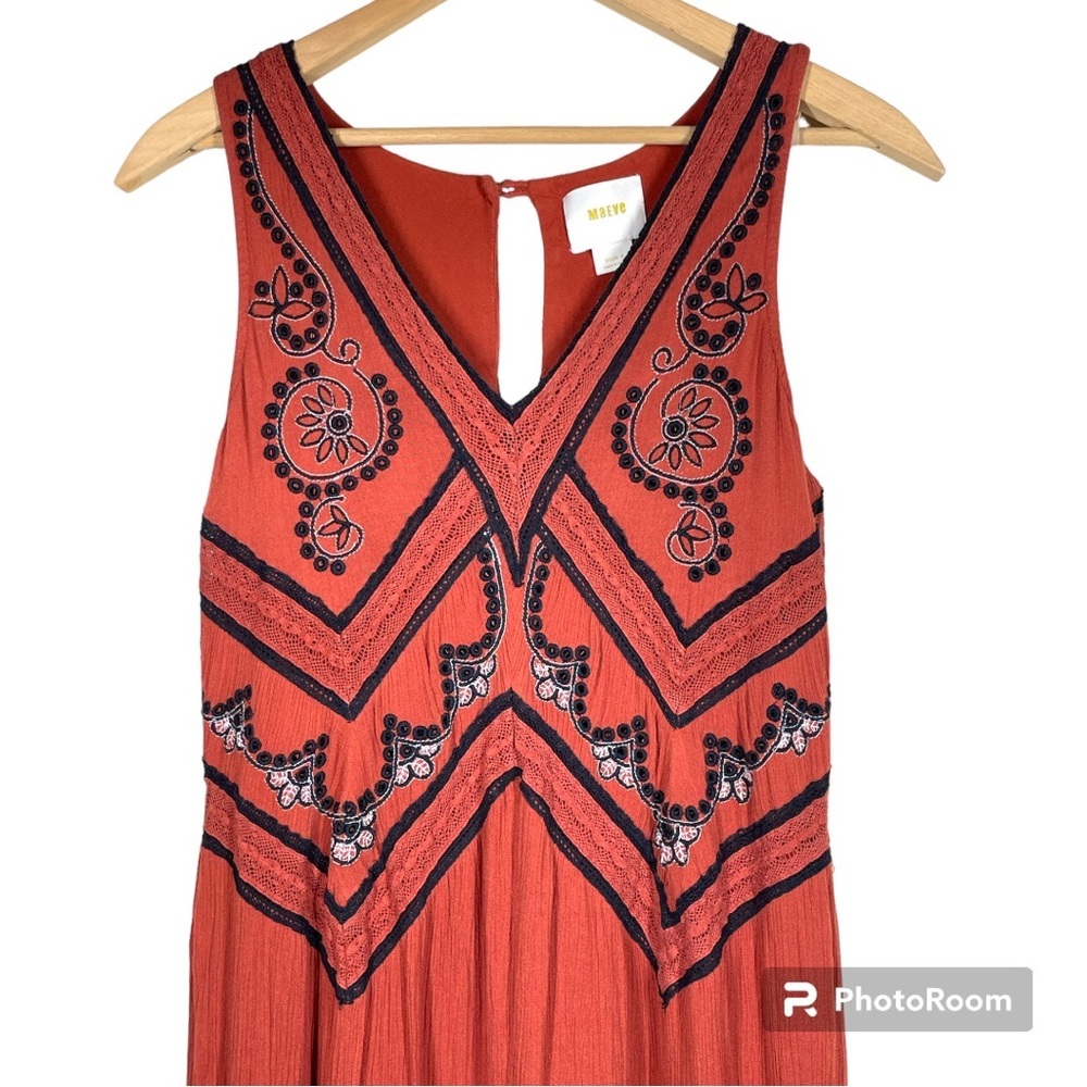 Anthropologie Maeve Desert Embroidered Jumpsuit Burnt Orange Red Wide Leg Size 2 - Picture 3 of 11